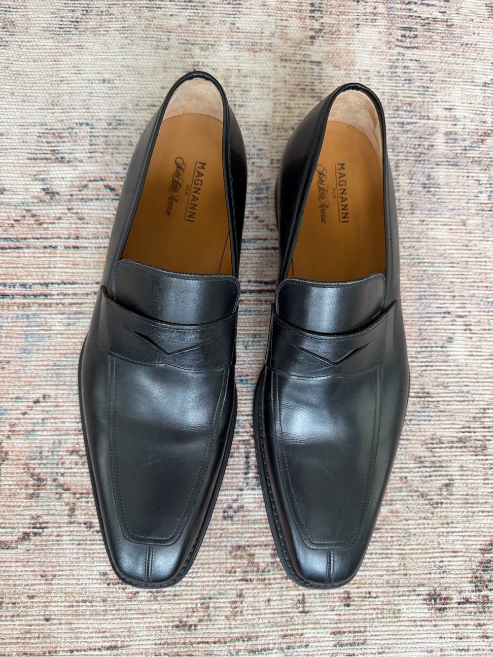 Magnanni for Saks Fifth Avenue Black Leather Penny Loafers